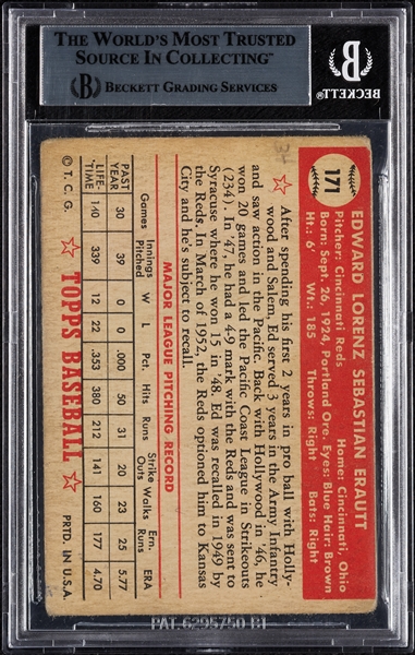 Ed Erautt Signed 1952 Topps No. 171 (BAS)