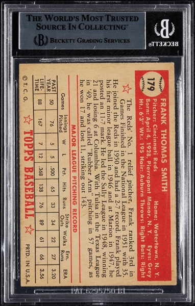 Frank Smith Signed 1952 Topps No. 179 (BAS)