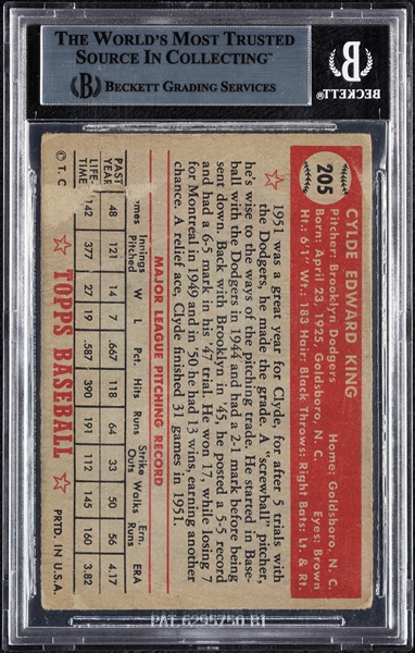 Clyde King Signed 1952 Topps No. 205 (BAS)