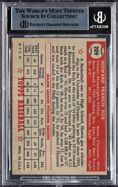 Howie Fox Signed 1952 Topps No. 209 (BAS)