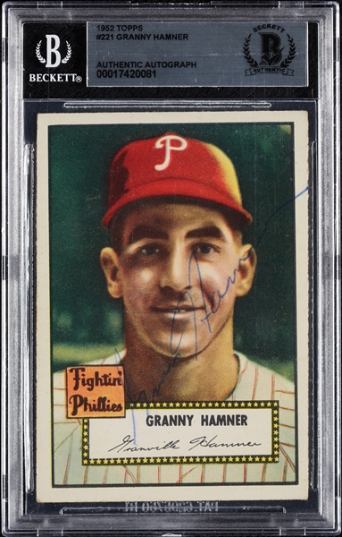 Granny Hamner Signed 1952 Topps No. 221 (BAS)