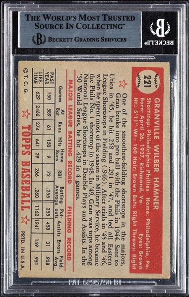 Granny Hamner Signed 1952 Topps No. 221 (BAS)