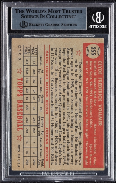 Clyde Vollmer Signed 1952 Topps No. 255 (BAS)
