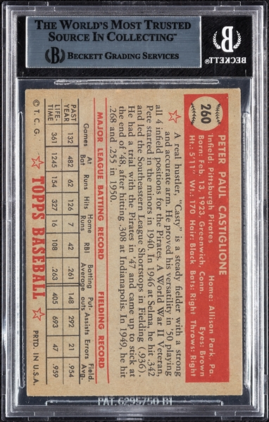 Pete Castiglione Signed 1952 Topps No. 260 (BAS)