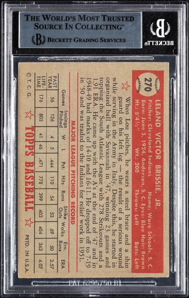 Lou Brissie Signed 1952 Topps No. 270 (BAS)