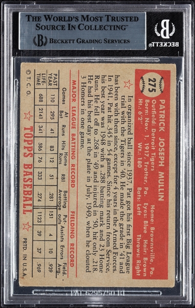 Pat Mullin Signed 1952 Topps No. 275 (BAS)