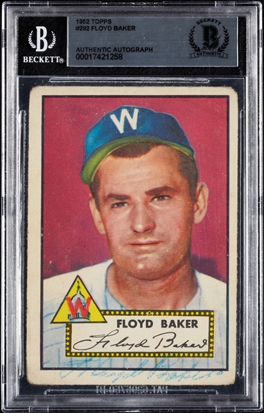 Floyd Baker Signed 1952 Topps No. 292 (BAS)