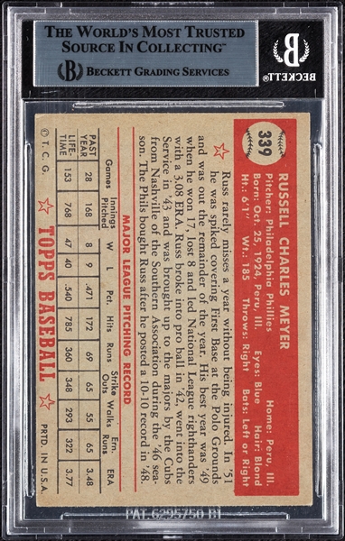 Russ Meyer Signed 1952 Topps No. 339 (BAS)