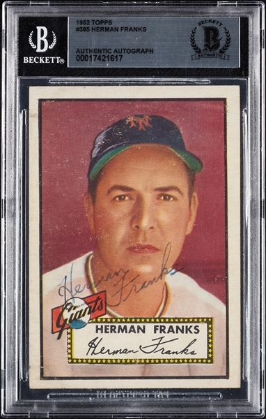 Herman Franks Signed 1952 Topps No. 385 (BAS)