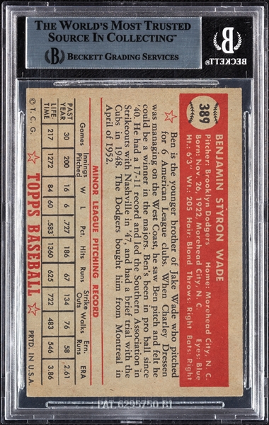 Ben Wade Signed 1952 Topps No. 389 (BAS)