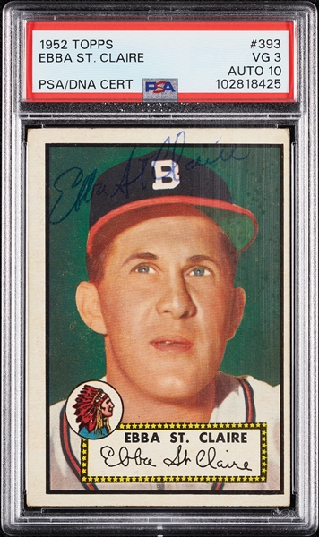 Ebba St. Claire Signed 1952 Topps No. 393 PSA 3 (AUTO 10) (POP 2)