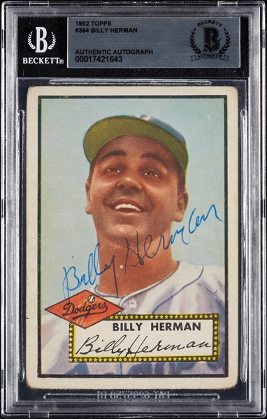 Billy Herman Signed 1952 Topps No. 394 (BAS)