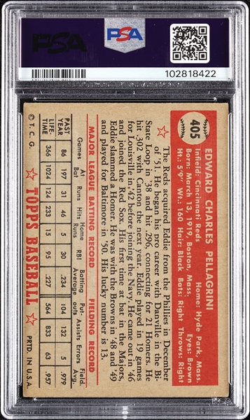 Eddie Pellagrini Signed 1952 Topps No. 405 PSA 3.5 (AUTO 10)
