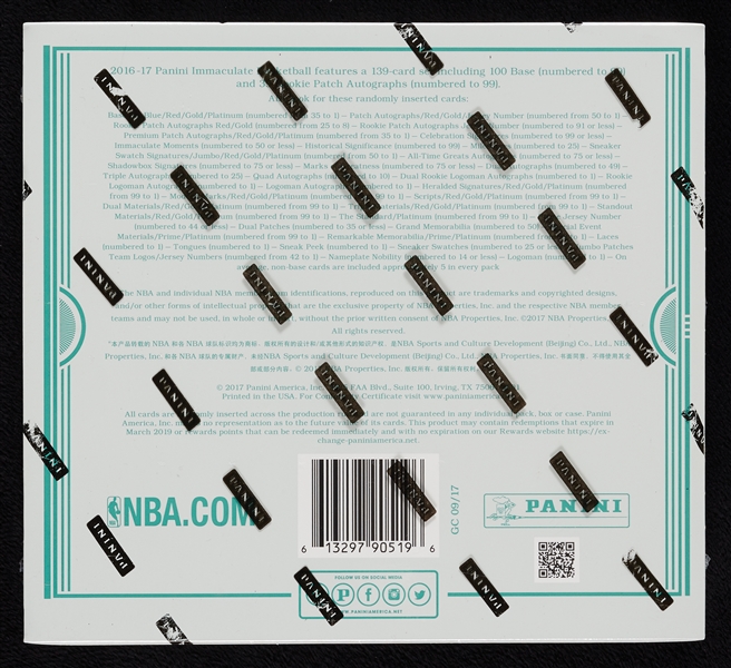 2016-17 Panini Immaculate Collection Basketball Box 