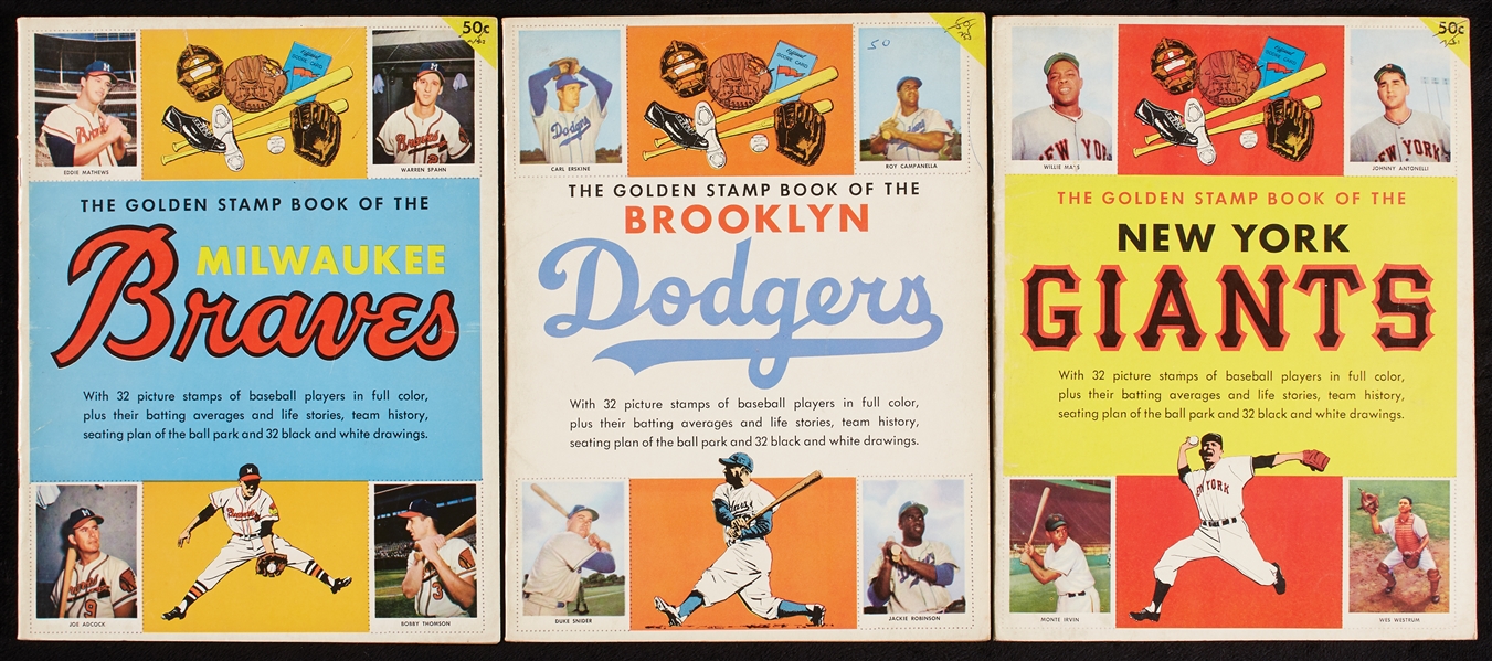 1955 Golden Stamps Booklets of Dodgers, Giants and Braves With Stamps (99)