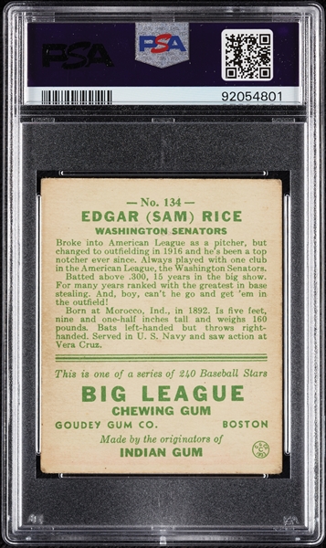1933 Goudey Sam Rice No. 134 PSA 3