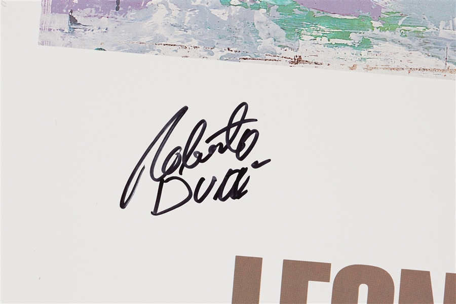 Roberto Duran, Sugar Ray Leonard & LeRoy Neiman Signed Fight Poster (1989) (PSA/DNA)