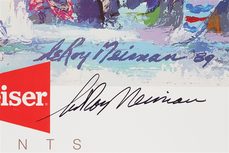 Roberto Duran, Sugar Ray Leonard & LeRoy Neiman Signed Fight Poster (1989) (PSA/DNA)