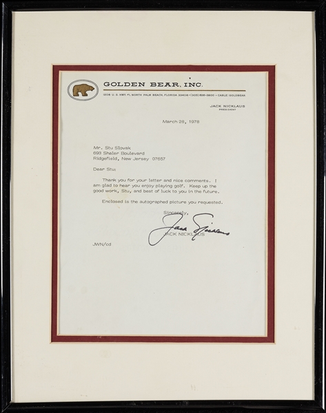 Jack Nicklaus Signed Typed Letter on Golden Bear Inc. Letterhead (1978) (PSA/DNA)