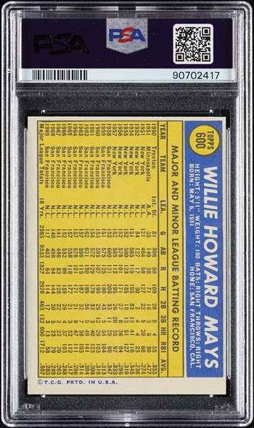 1970 Topps Willie Mays No. 600 PSA 6