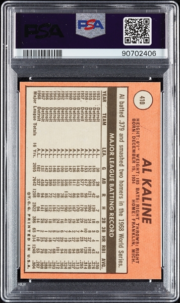 1969 Topps Al Kaline No. 410 PSA 8