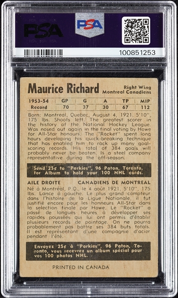1954 Parkhurst Maurice Richard No. 7 PSA 2.5