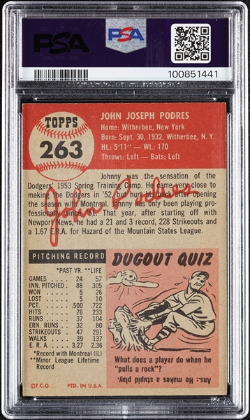 1953 Topps Johnny Podres No. 263 PSA 4