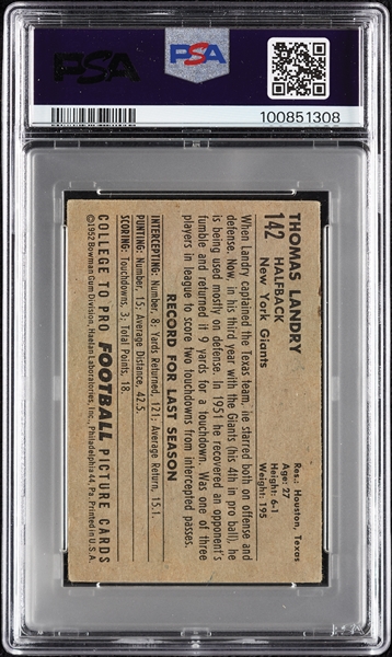 1952 Bowman Small Tom Landry No. 20 PSA 4