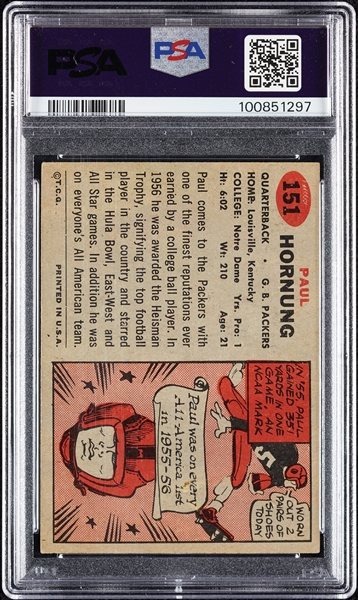 1957 Topps Paul Hornung RC No. 151 PSA 5