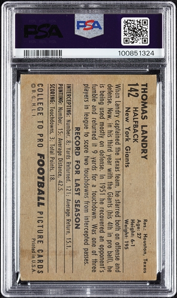 1952 Bowman Large Tom Landry No. 142 PSA 2