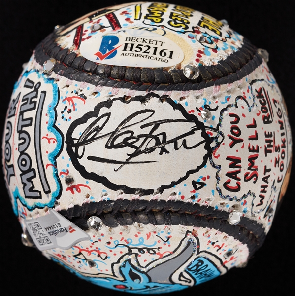 Dwayne The Rock Johnson Single-Signed Charles Fazzino Hand-Painted Baseball (Fanatics) (BAS)